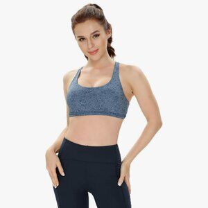 QUEENIEKE Womens Criss Cross Back Yoga Sport Bra Light Support, Sz M, Grey